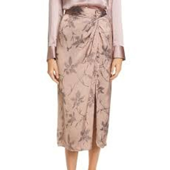 Vince Iris Floral Jacquard Twist Knot Midi Skirt Brown Women's Size 10 NWT NEW - Picture 1 of 12